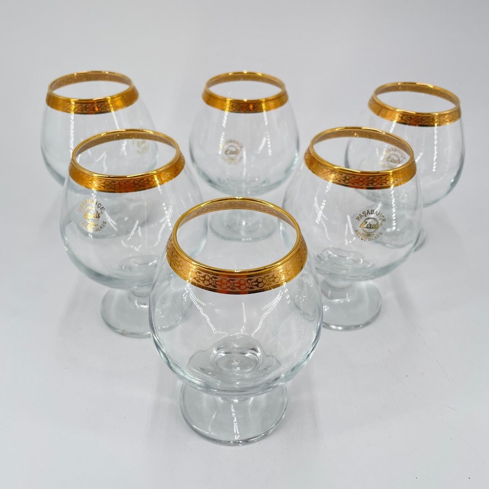 Brandy Snifter Pasabahce Circle Art of Glass Gold Rim Set of 6 Bar Holiday party